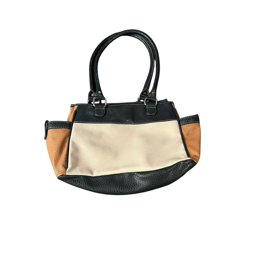 faux leather brown black top handle purse bag small - Picture 6 of 7